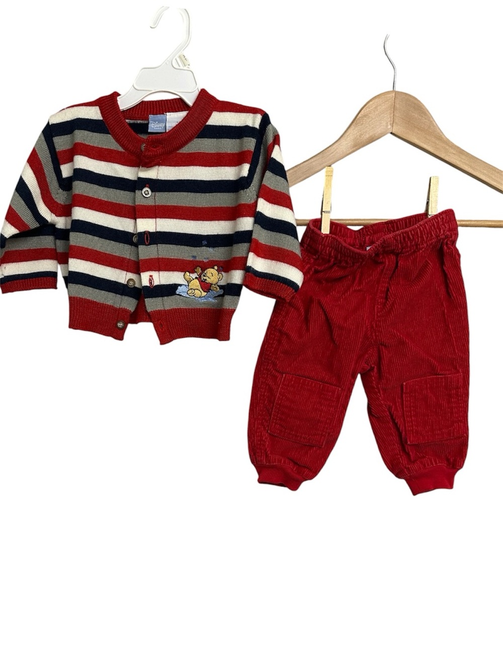 Vintage Disney Winnie The Pooh Baby Set-Sweater & Corduroy Joggers-Size 6-9M